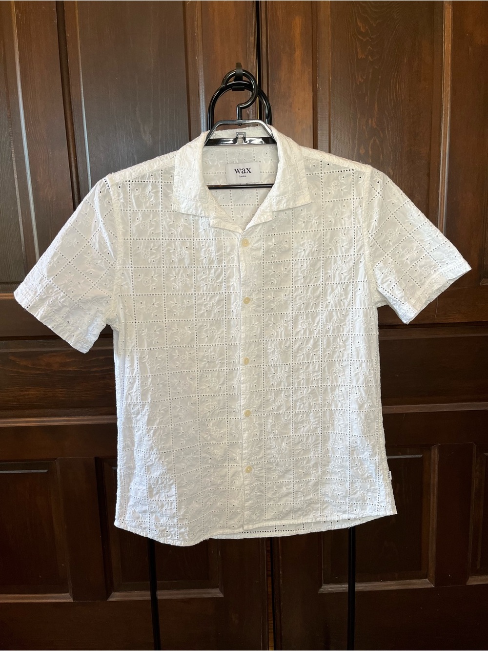 Wax London Didcot Shirt White Lace Embroidered Floral Short Sleeve Men's L